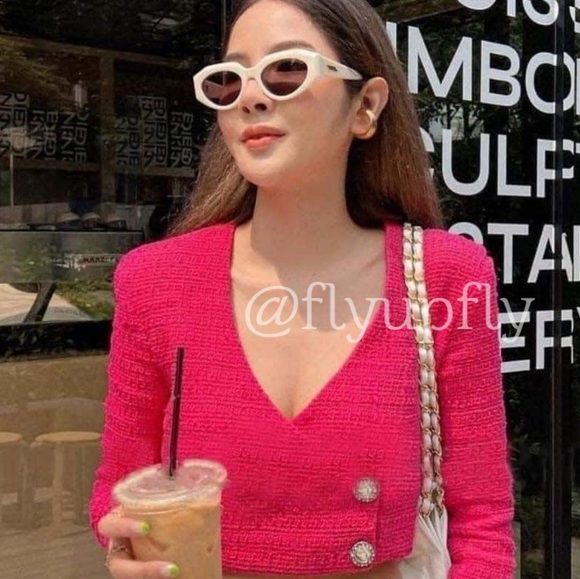 Zara * Cropped Blazer Top Pink Tweed Textured Size XS S M L - Picture 10 of 12